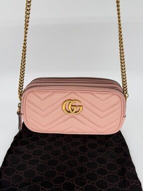 Gucci GG Blush Marmont Triple Zip Camera Crossbody w/Dust Bag and Entrupy COA